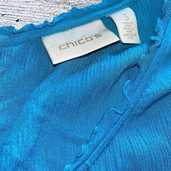 Chico's Aqua Cold Shoulder Bell Sleeve Tunic Ruffle Neckline Women's 3 XL/16 - Picture 6 of 12